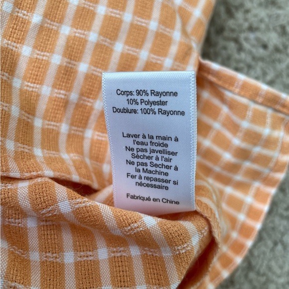 NWT Altar'd State Gingham Puff Sleeve Tie Front Mini Dress Apricot size L - Picture 8 of 14